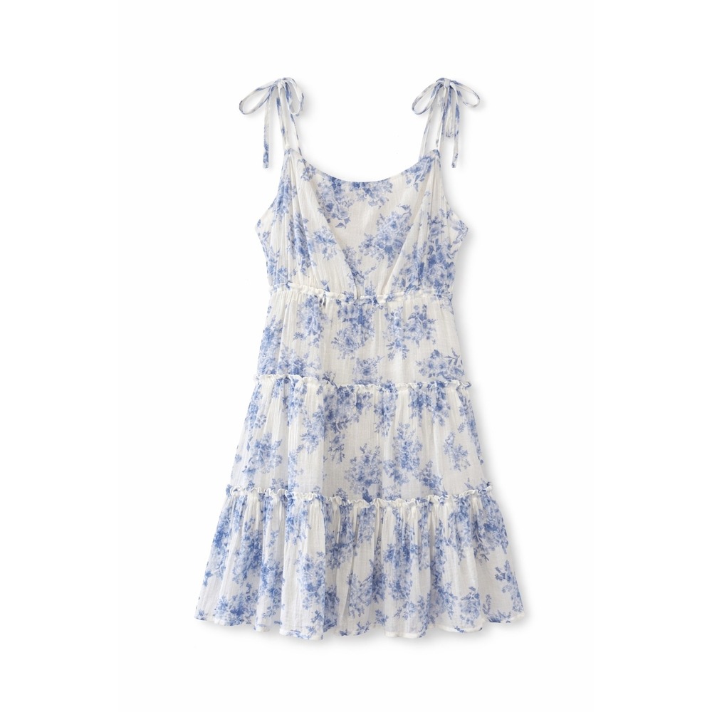Blu Pepper Blue White Floral Tiered Coquette Cottagecore Dress Size L
